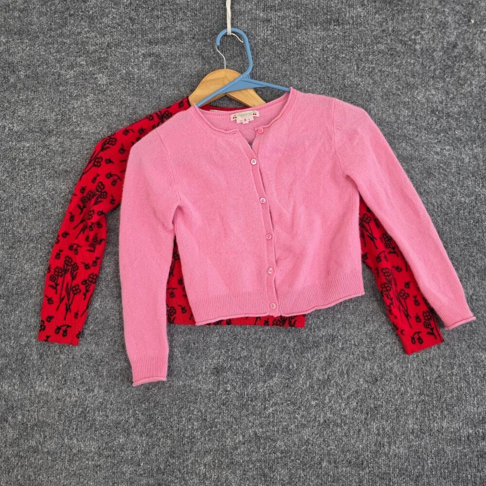 Bonpoint Cardigan Sweater Set Girls 8 Cashmere Pink Red Floral Knit Fall Luxury